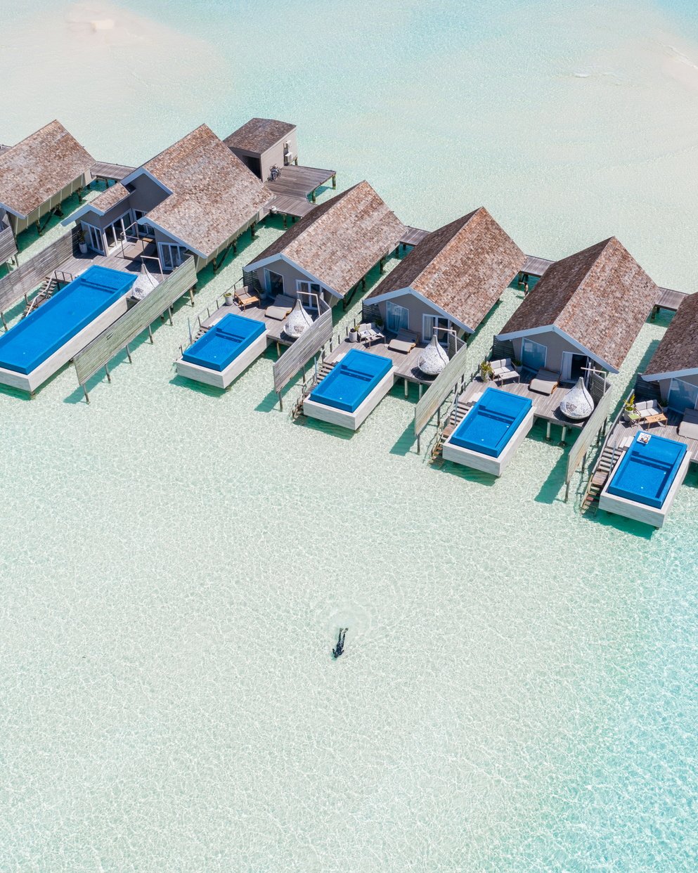 Romantic Pool Water Villa exterior with private pools, LUX* South Ari Atoll