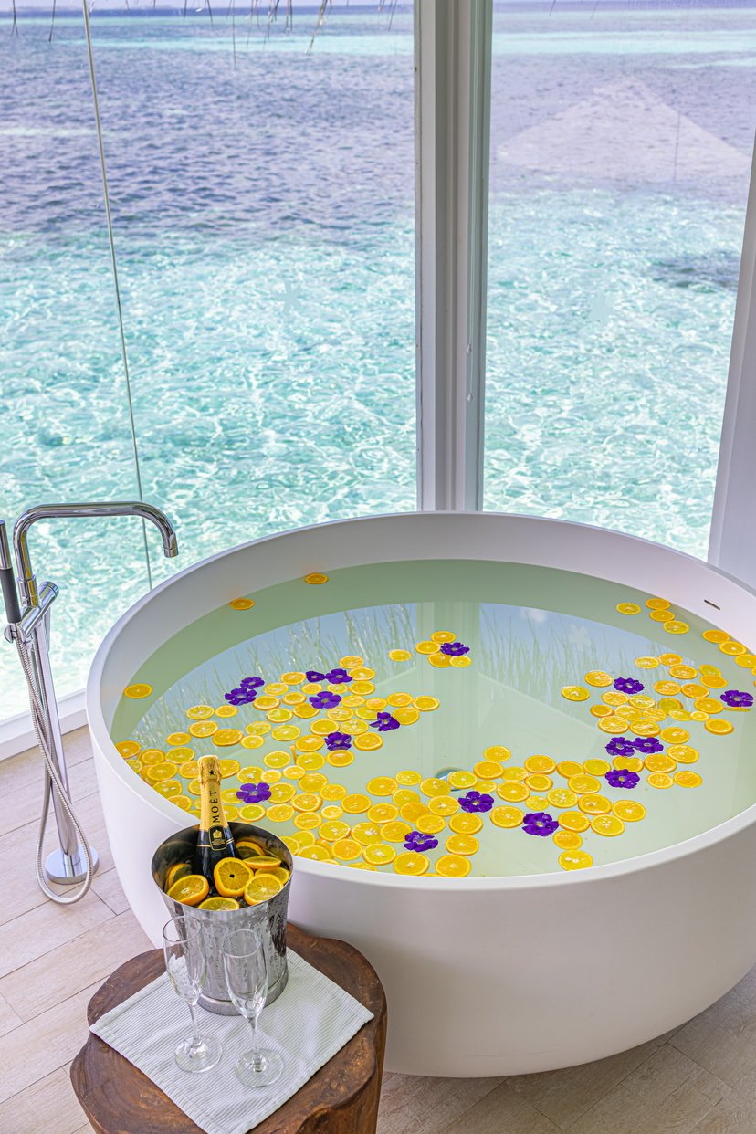 Bath detail at LUX* Villa, LUX* South Ari Atoll