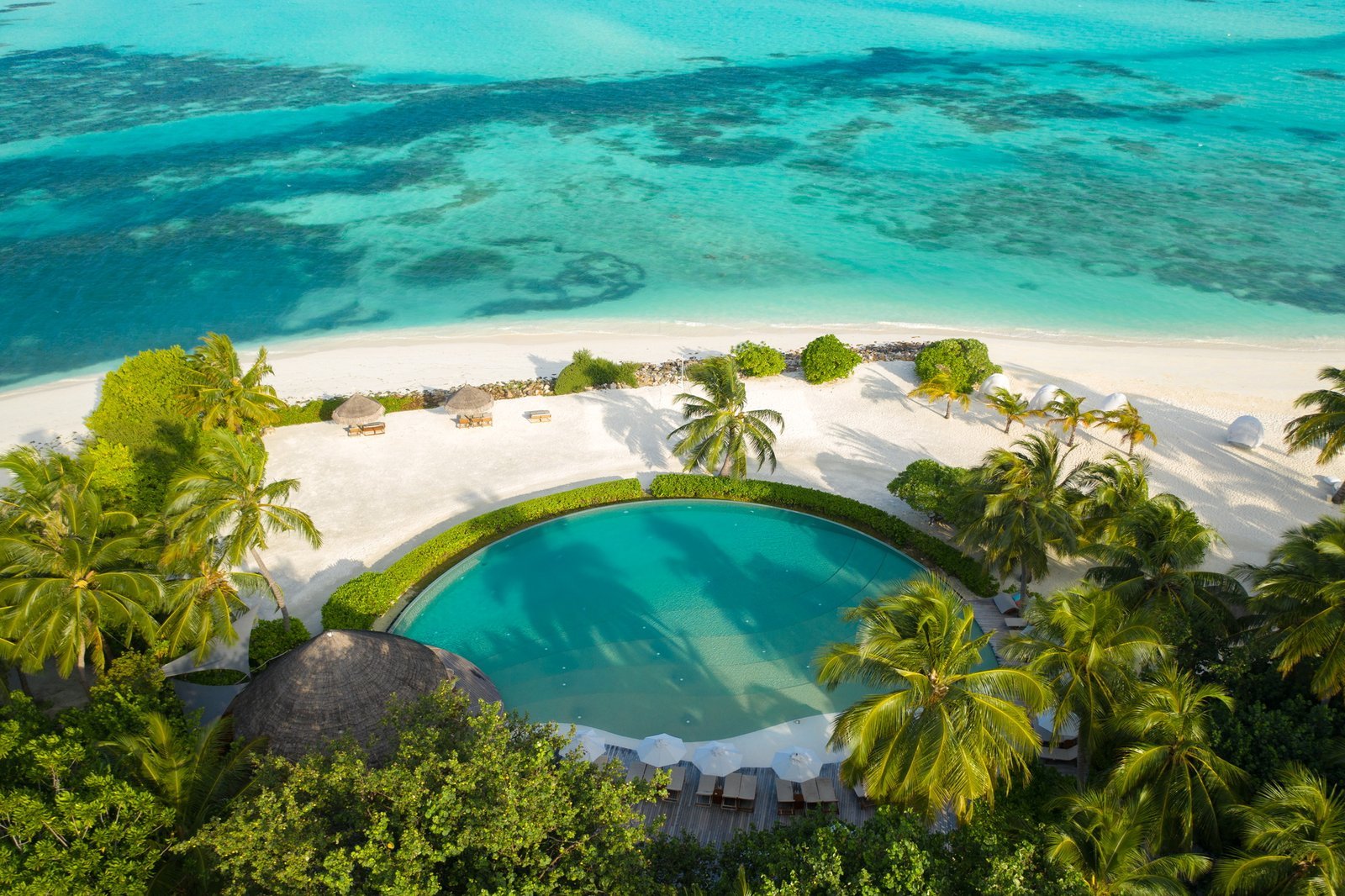 Veli pool area from above, LUX* South Ari Atoll