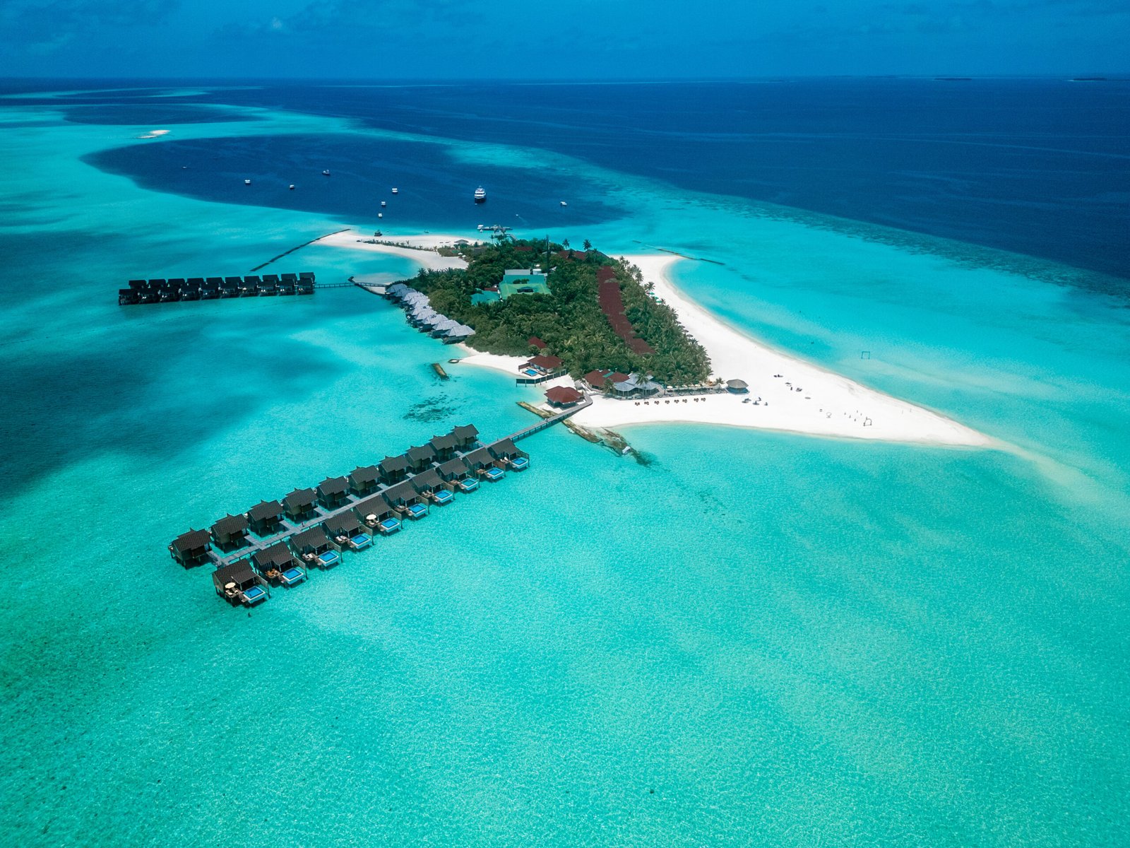 Aerial view of Dhigufaru Island Resort, Baa Atoll, Maldives