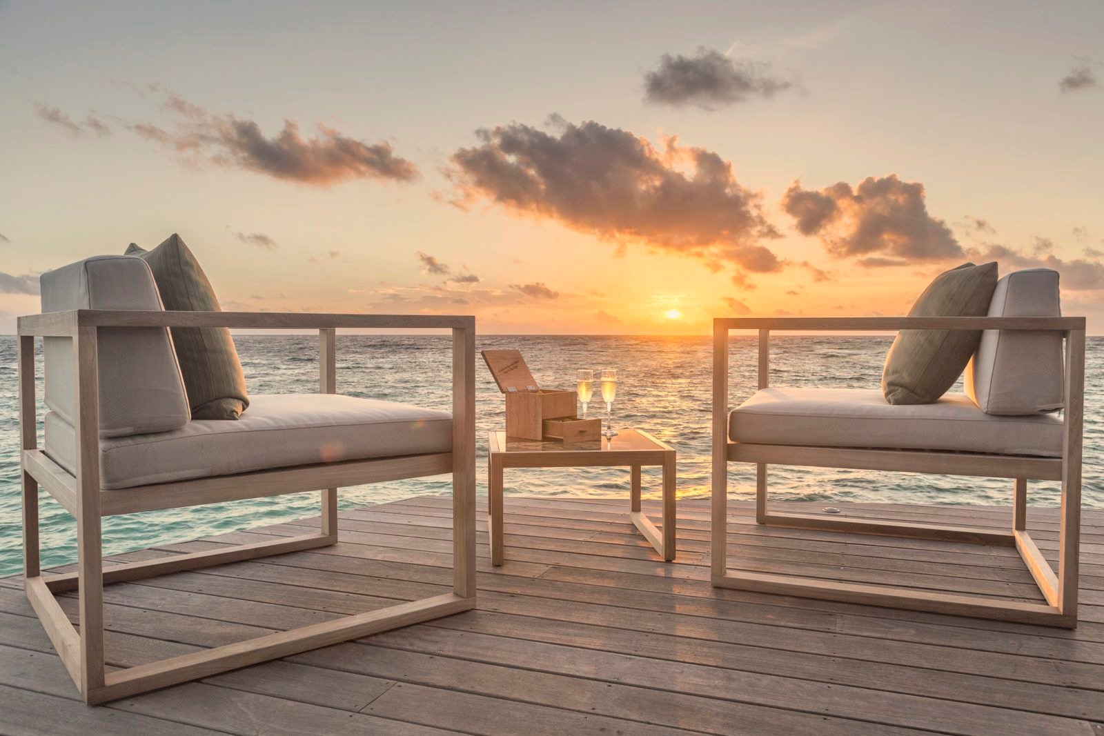 Sunset at Champagne Pavilion, Hurawalhi Island Resort