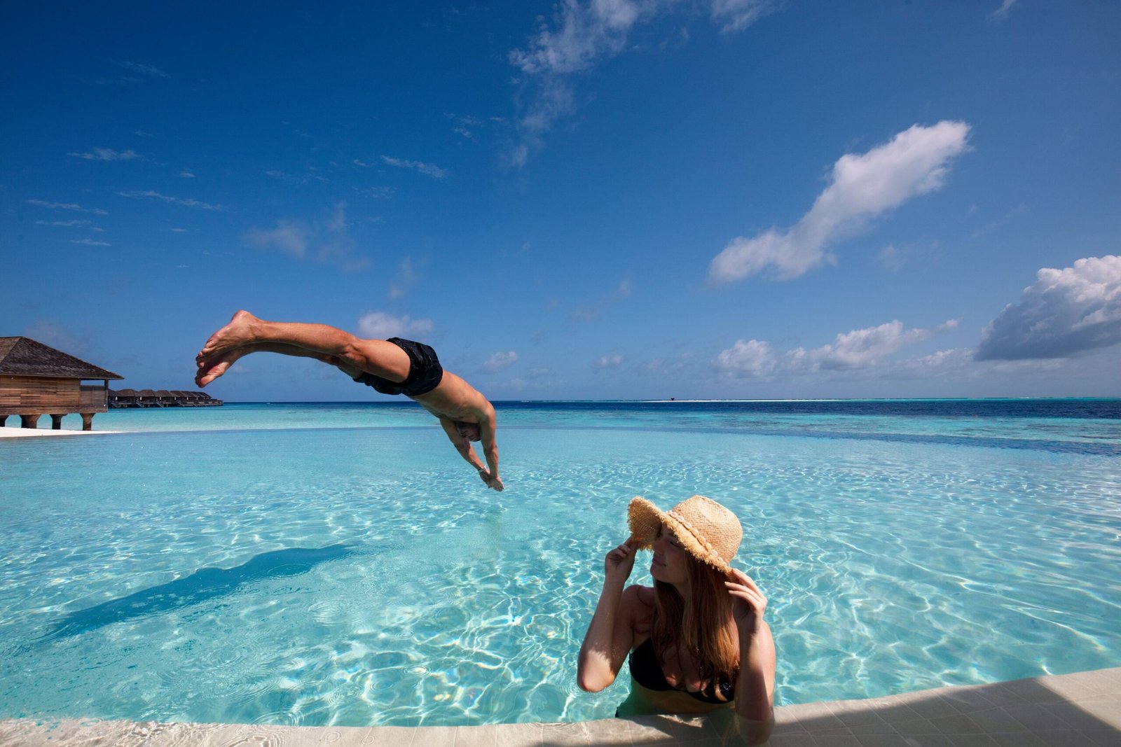Lagoon and infinity pool view at Hurawalhi Island Resort, Lhaviyani Atoll