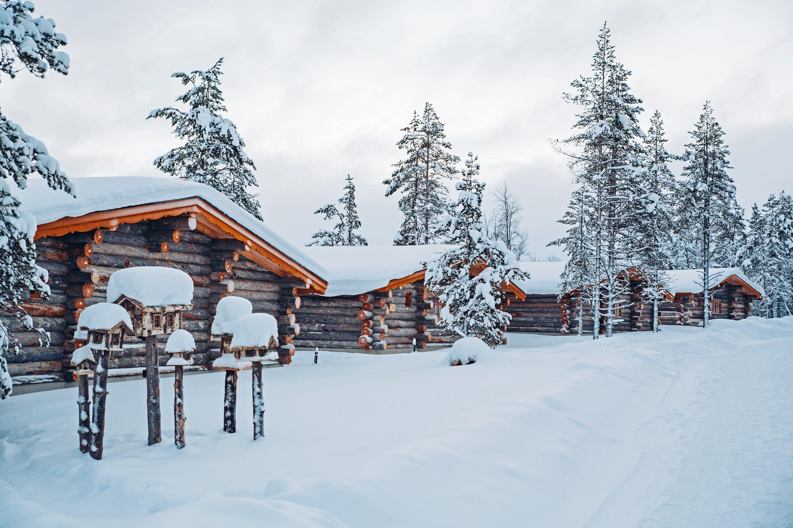 West Village log cabins exterior, Kakslauttanen Arctic Resort