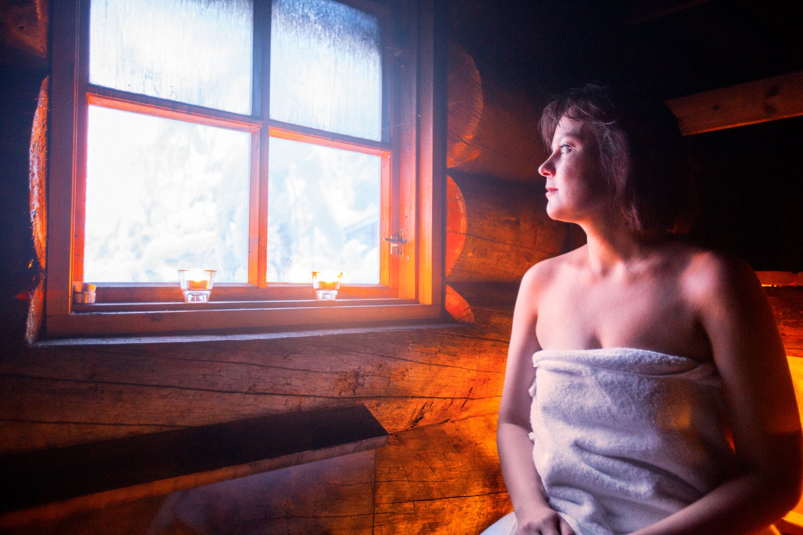 Traditional smoke sauna interior, Kakslauttanen Arctic Resort