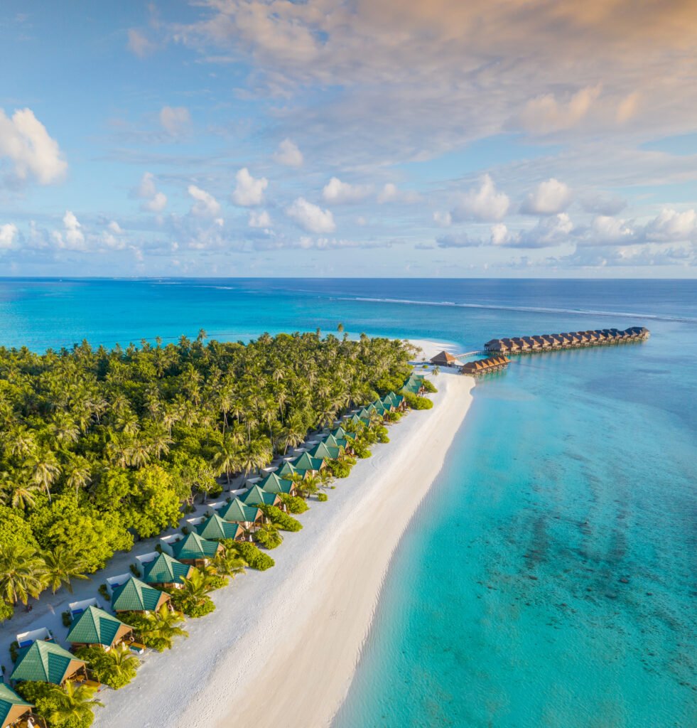 Aerial view of Meeru Maldives Resort Island, North Malé Atoll
