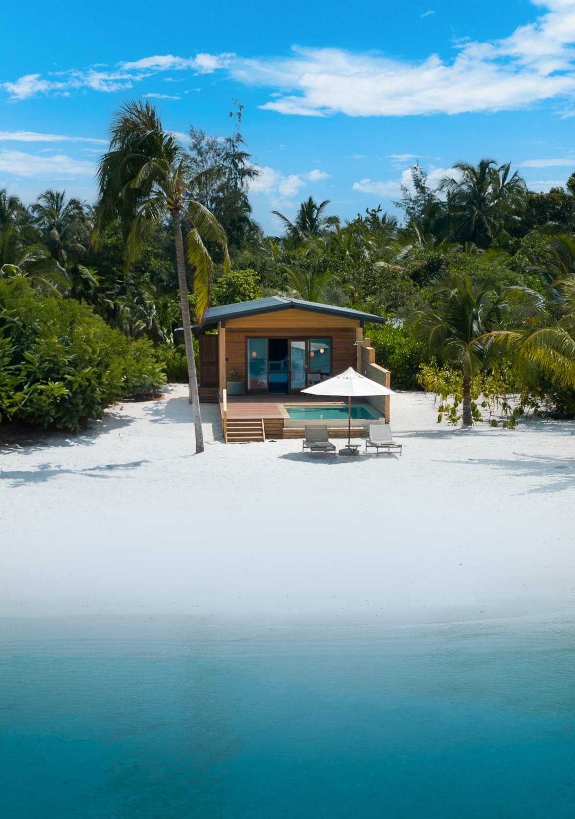 Sunset Beach Pool Villa exterior view, Nala Maldives by Jawakara
