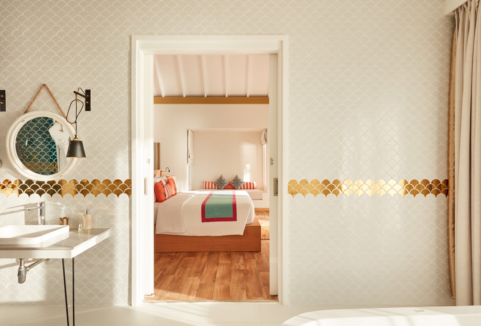 Ocean Villa with Pool bathroom and bedroom interior, Sun Siyam Iru Veli, Maldives