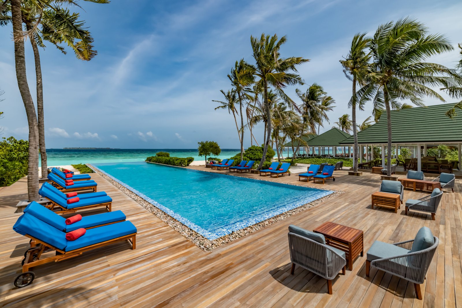 Beachside pool deck at Siyam World, Noonu Atoll, Maldives