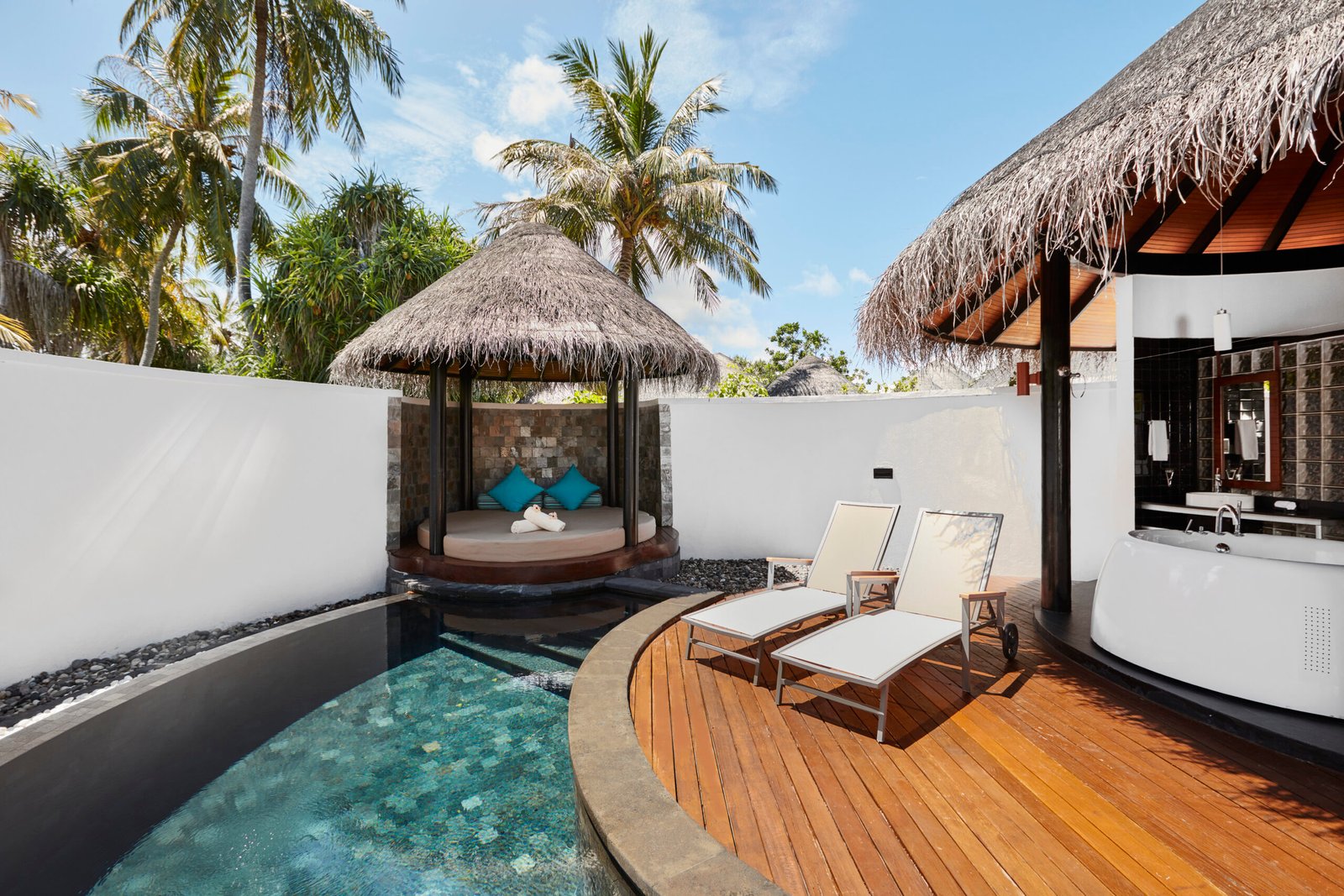 Pool Beach Villa exterior with private pool, Sun Siyam Iru Fushi, Maldives