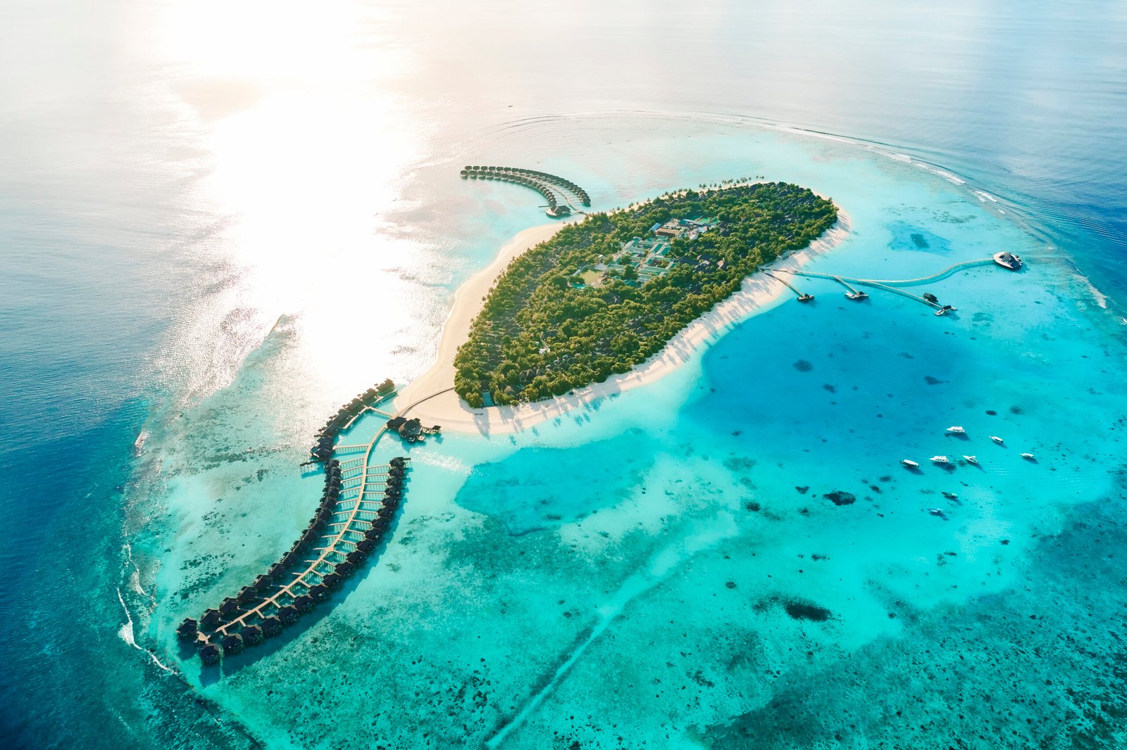 Aerial drone view of Sun Siyam Iru Fushi, Noonu Atoll, Maldives