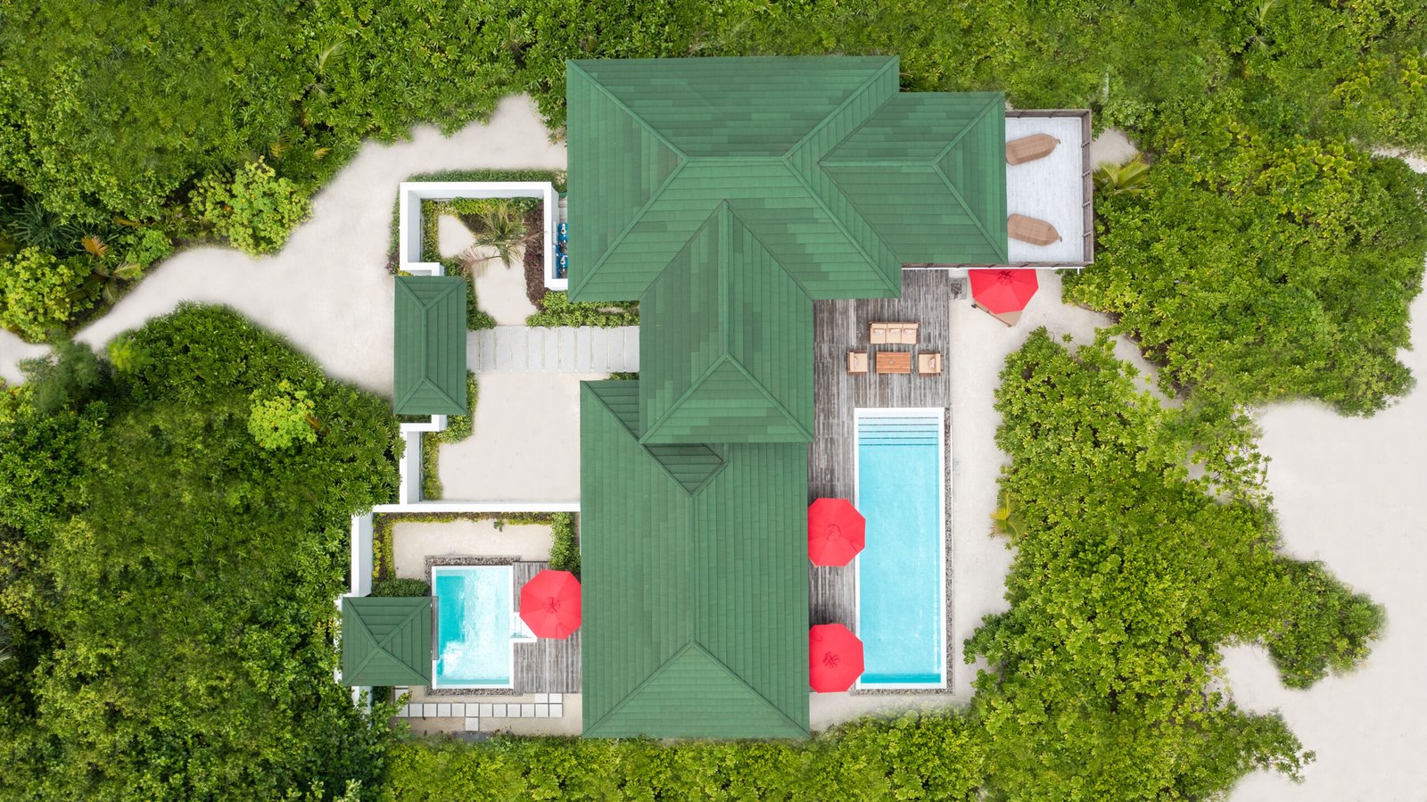 Golden-hour aerial view of a Two Bedroom Beach Residence with Pool, Siyam World