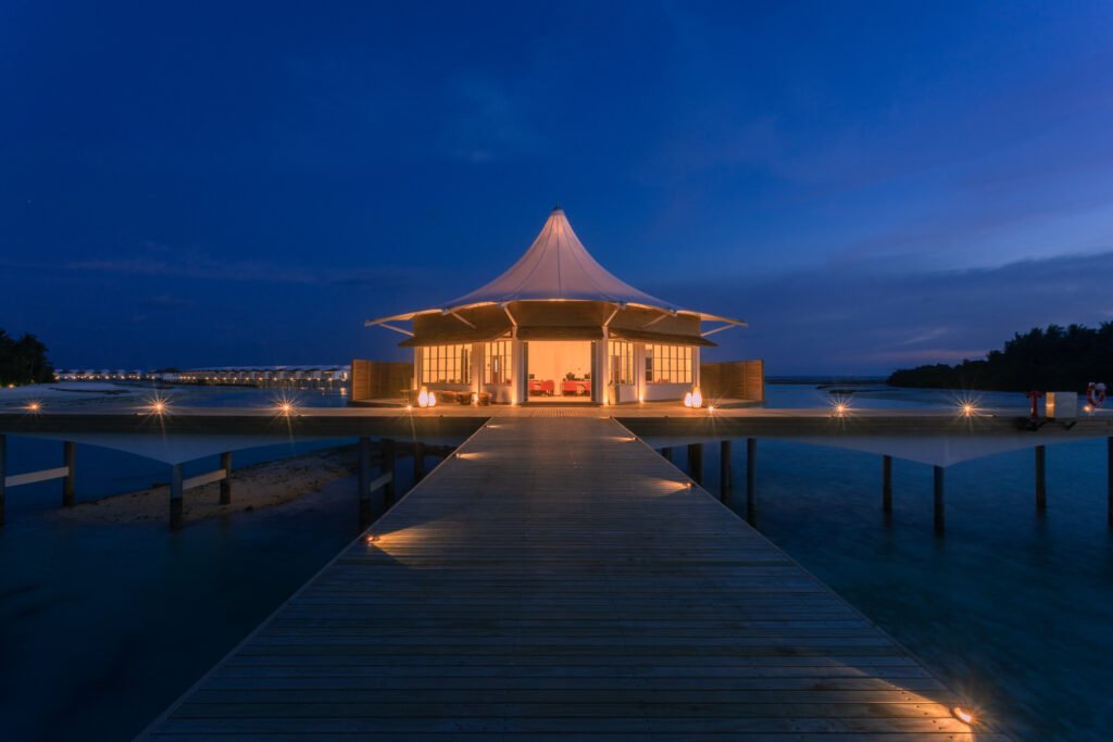 Welcome Pavilion at night, LUX* South Ari Atoll