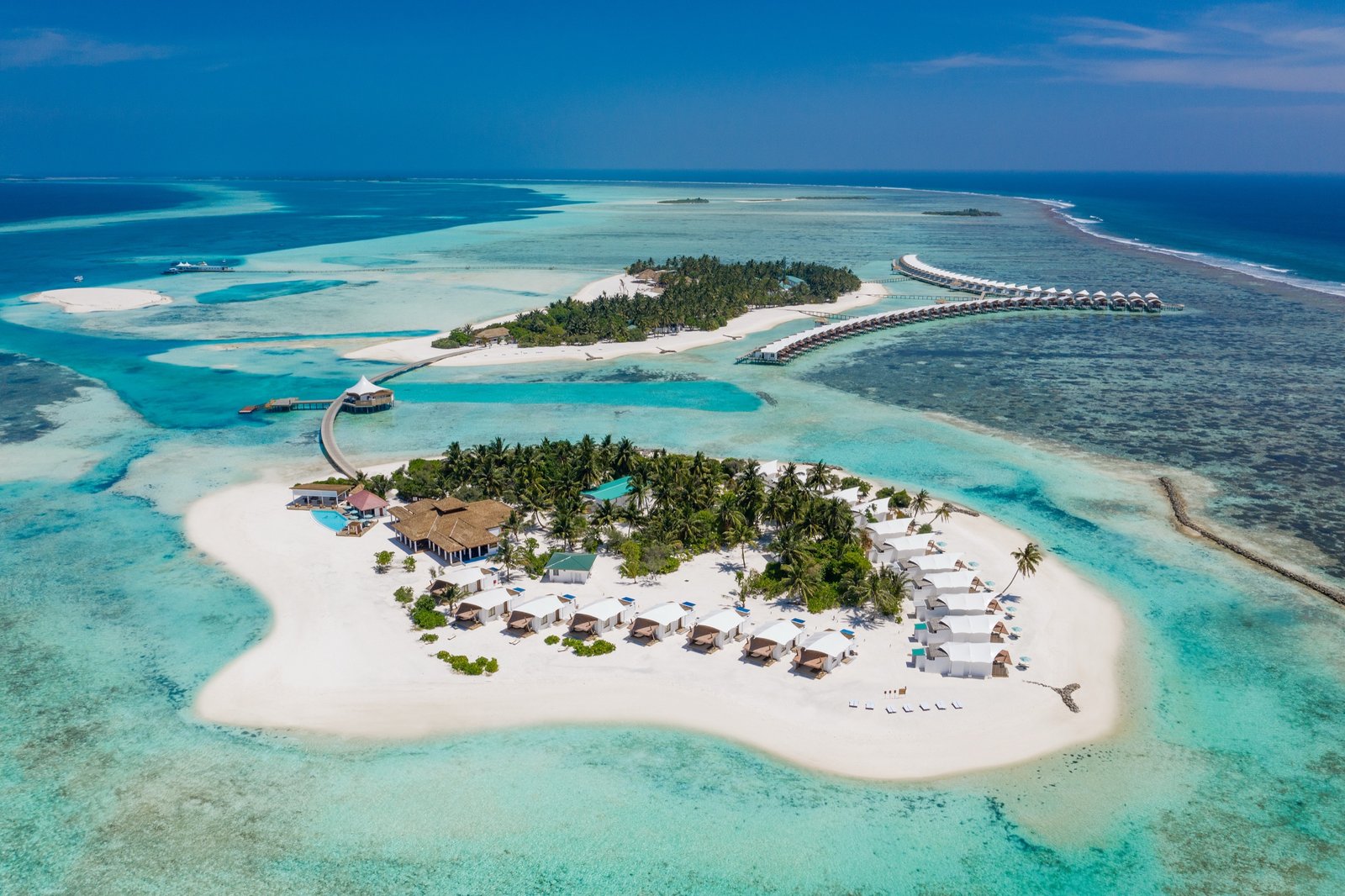 Platinum Island and the main island from the air, Cinnamon Hakuraa Huraa Maldives, Meemu Atoll