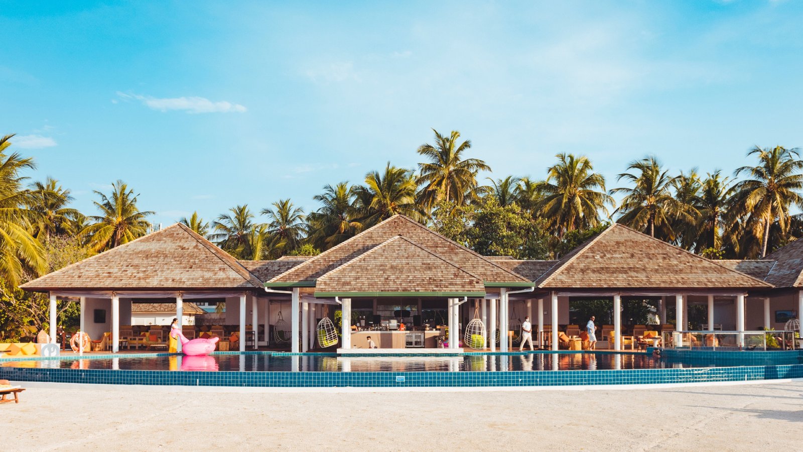 Vevu Pool Bar & Lounge pavilions across the Platinum Island pool, Cinnamon Hakuraa Huraa Maldives (supplier image)