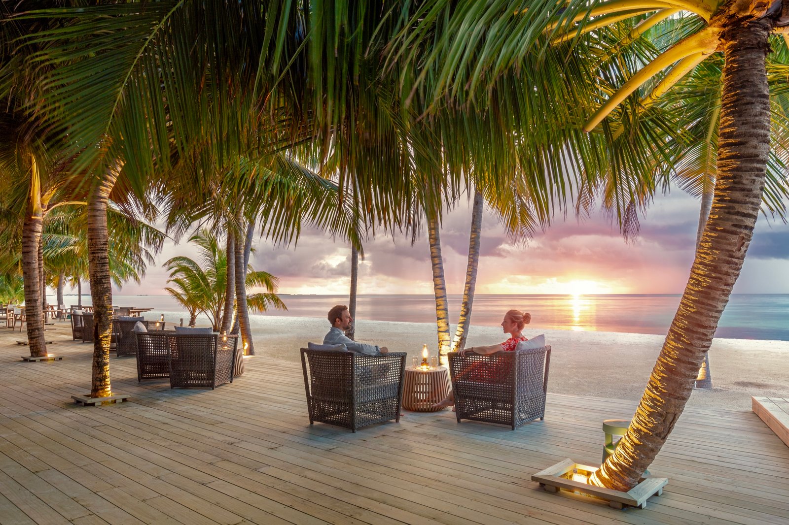 Nika Bar deck at sunset, Jawakara Islands Maldives