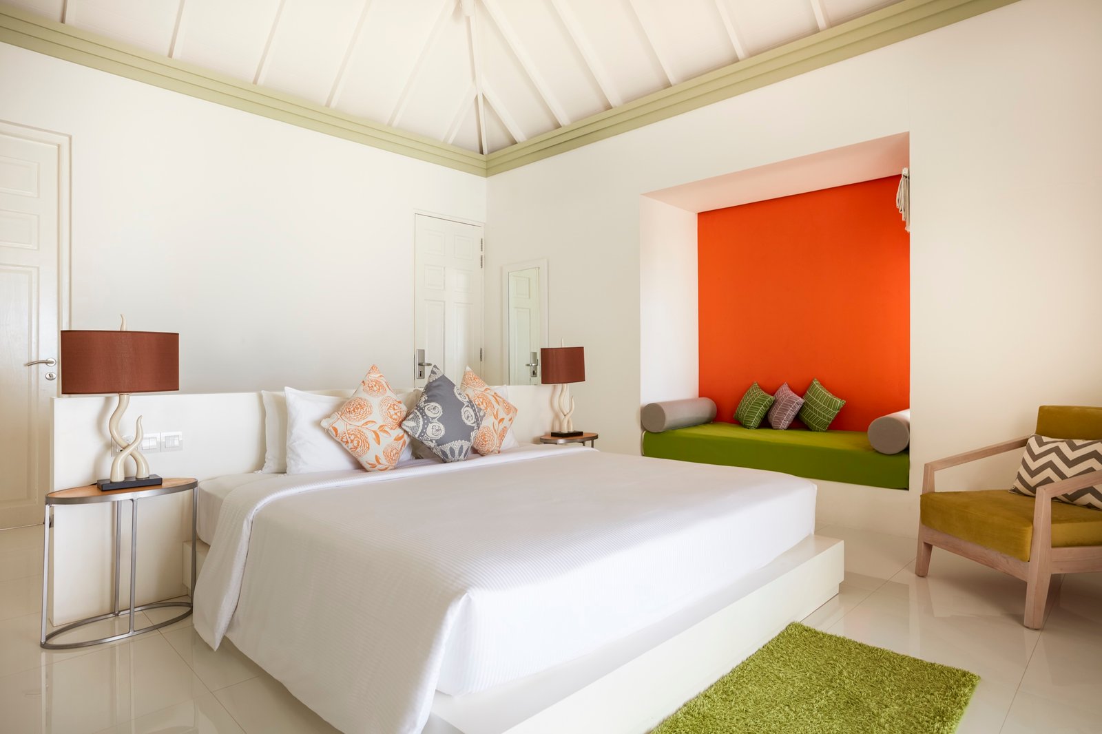 Grand Beach Villa bedroom interior, Sun Siyam Olhuveli, South Male Atoll