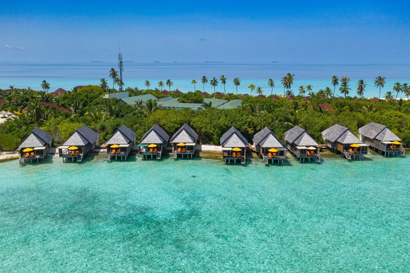 Semi Water Villas over the lagoon at Dhigufaru Island Resort, Baa Atoll