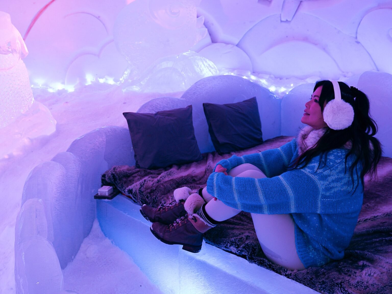 Visitors inside the snow hotel — Arctic SnowHotel & Glass Igloos, Sinettä, Rovaniemi