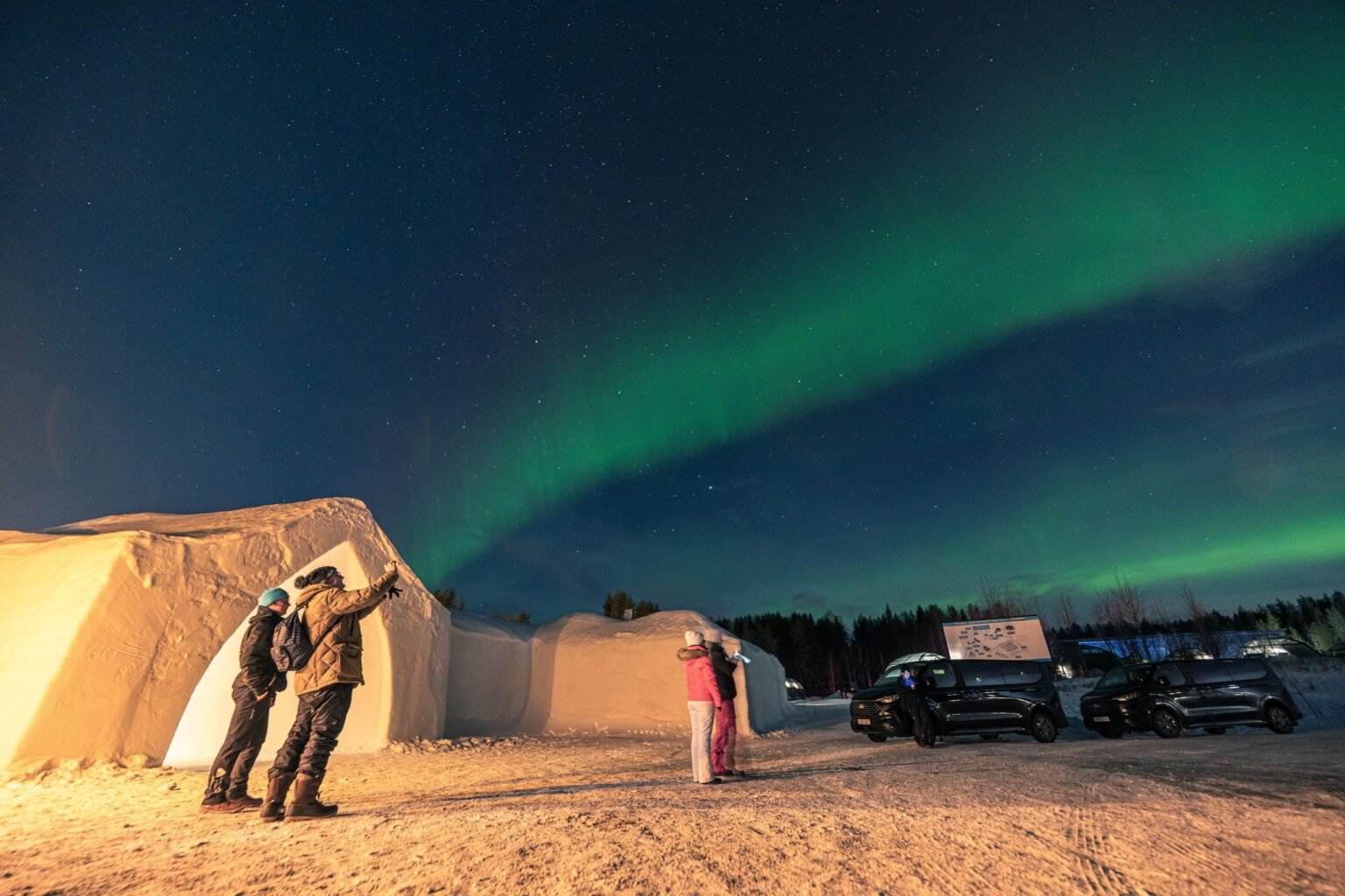 The northern lights above Arctic SnowHotel & Glass Igloos, Sinettä, Rovaniemi