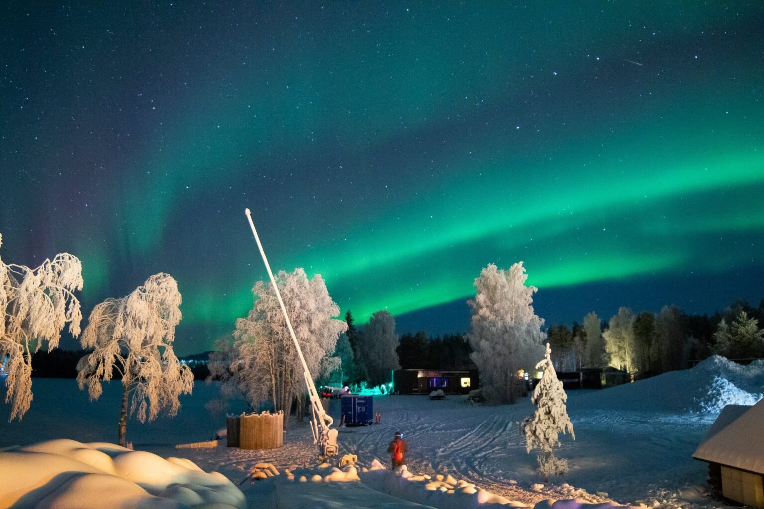 The northern lights above Arctic SnowHotel & Glass Igloos, Sinettä, Rovaniemi