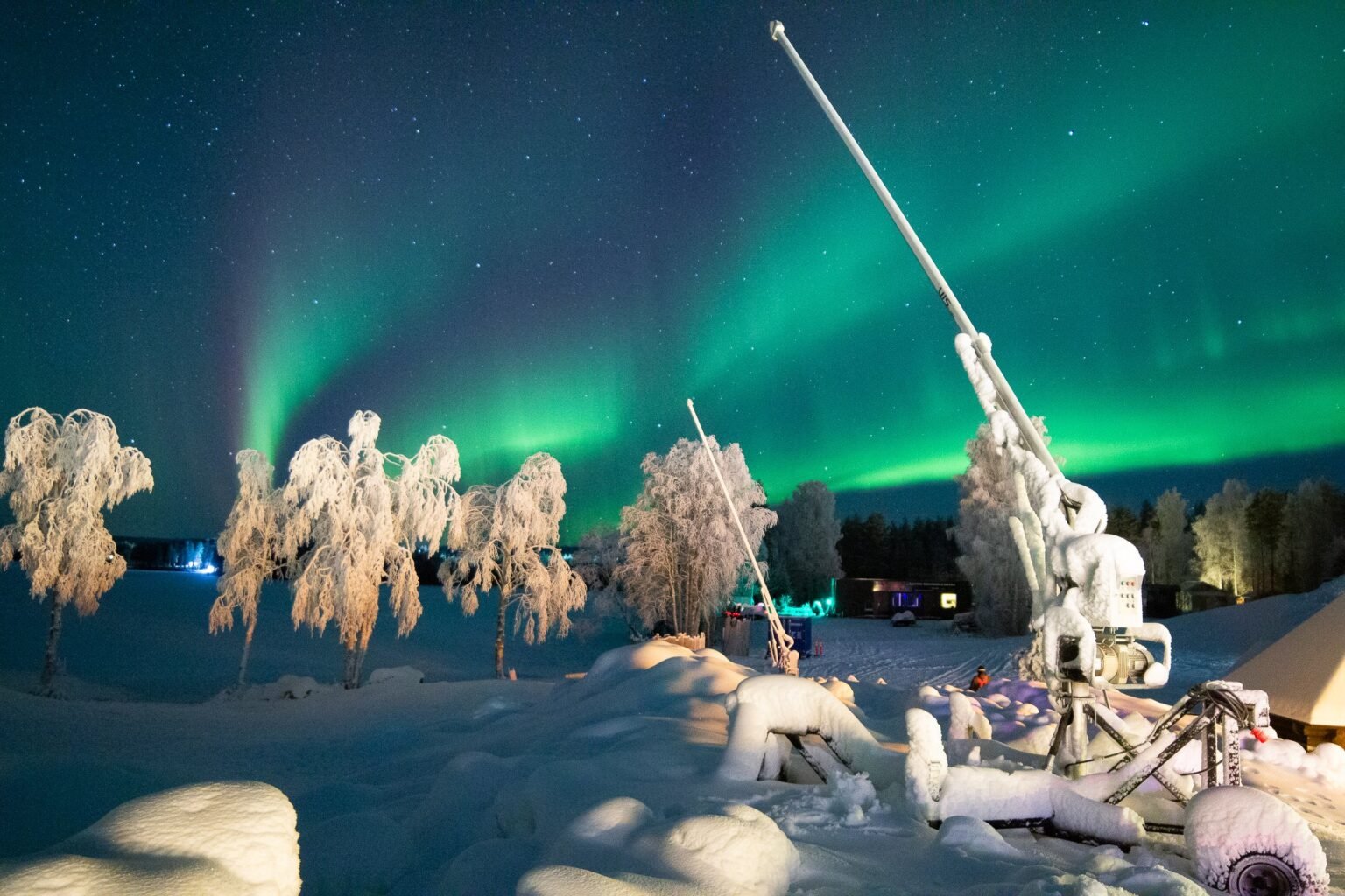 The northern lights above Arctic SnowHotel & Glass Igloos, Sinettä, Rovaniemi