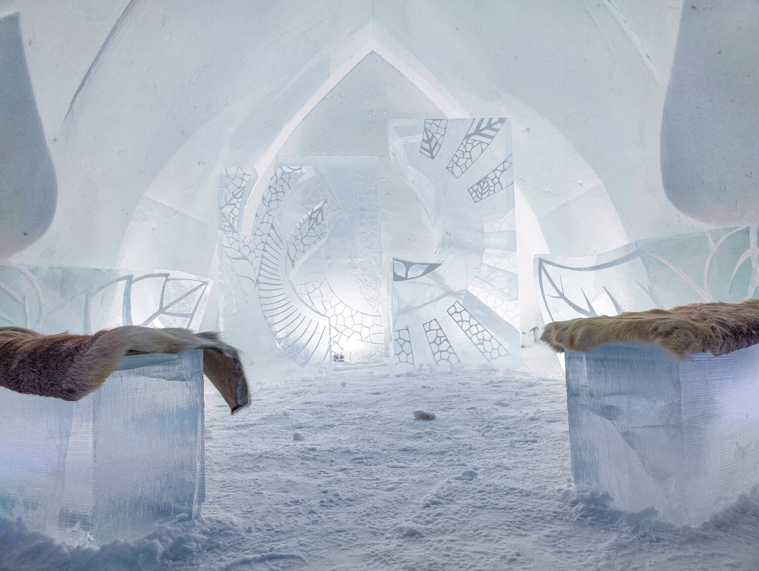 The Ice Chapel, rebuilt from snow and ice each winter — Arctic SnowHotel & Glass Igloos, Sinettä, Rovaniemi