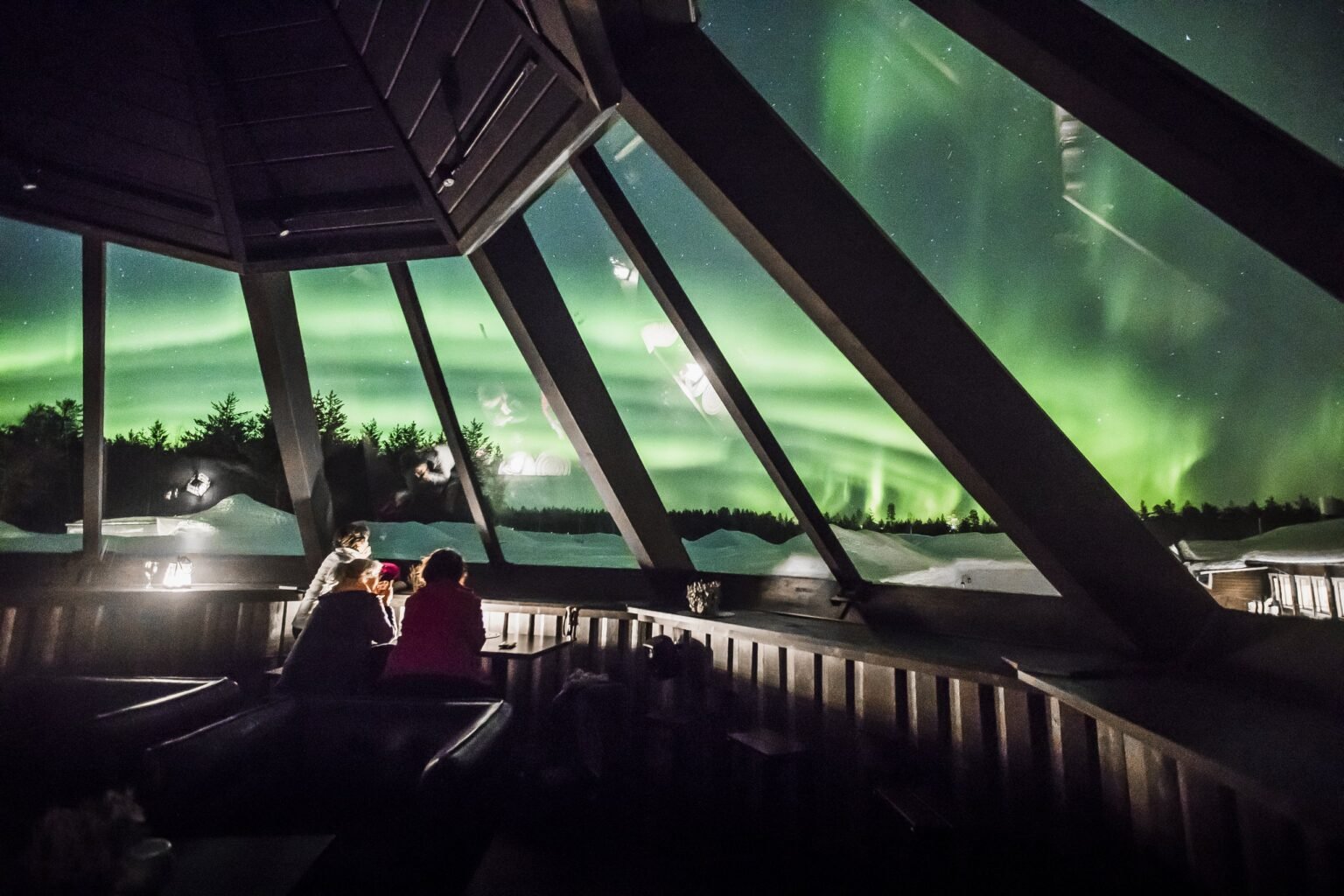 The Sky Bar under the northern lights — Arctic SnowHotel & Glass Igloos, Sinettä, Rovaniemi