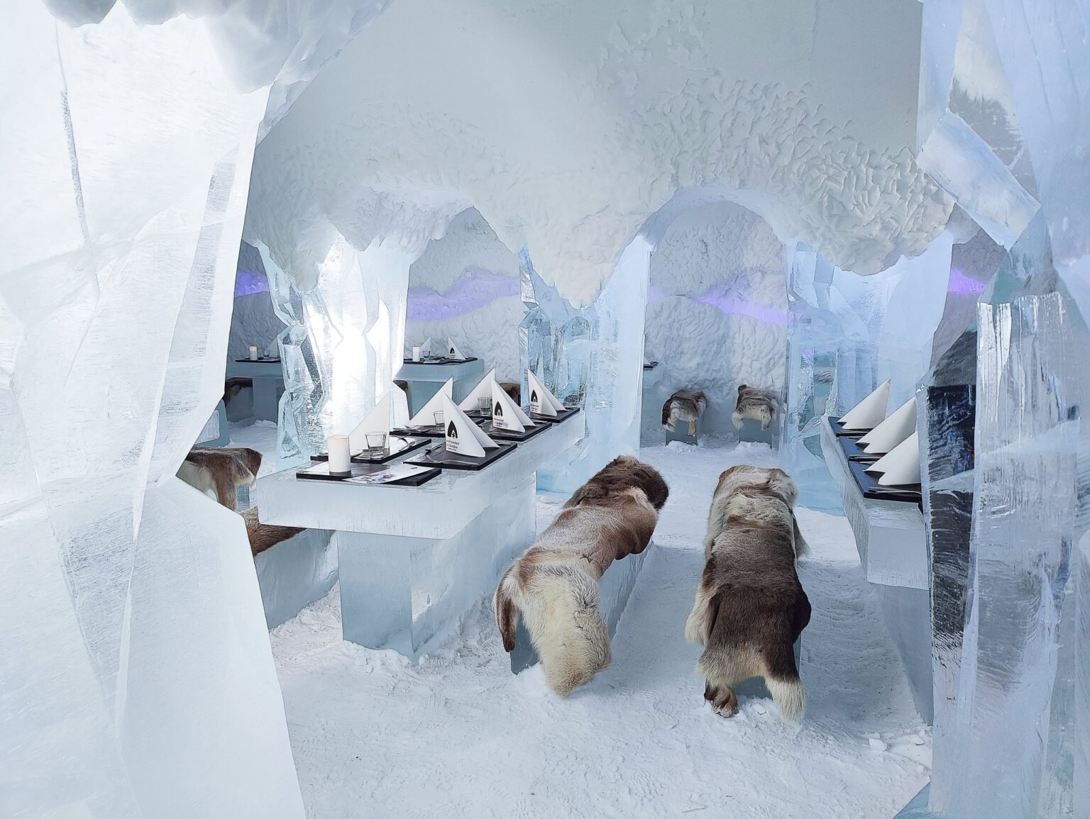 The Ice Restaurant, built entirely of snow and ice — Arctic SnowHotel & Glass Igloos, Sinettä, Rovaniemi