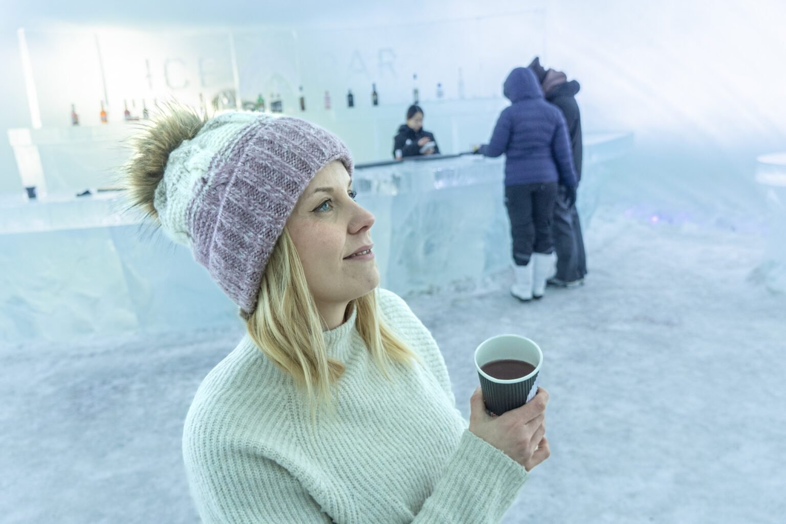 The Ice Bar, where drinks are served in glasses made of ice — Arctic SnowHotel & Glass Igloos, Sinettä, Rovaniemi