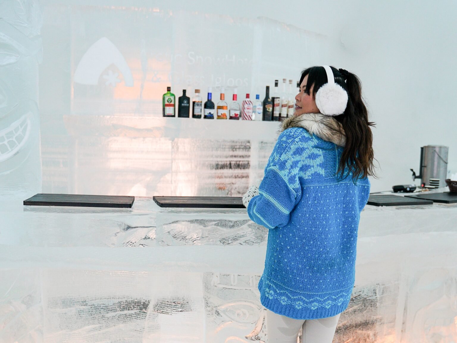 The Ice Bar, where drinks are served in glasses made of ice — Arctic SnowHotel & Glass Igloos, Sinettä, Rovaniemi