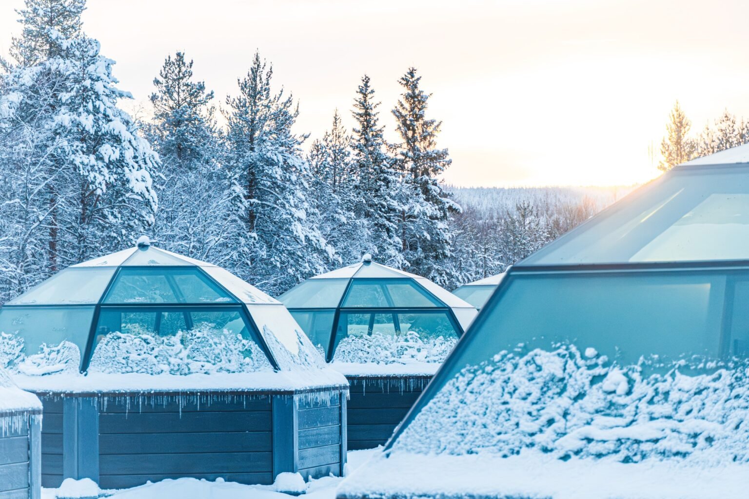A heated glass igloo under the night sky — Arctic SnowHotel & Glass Igloos, Sinettä, Rovaniemi