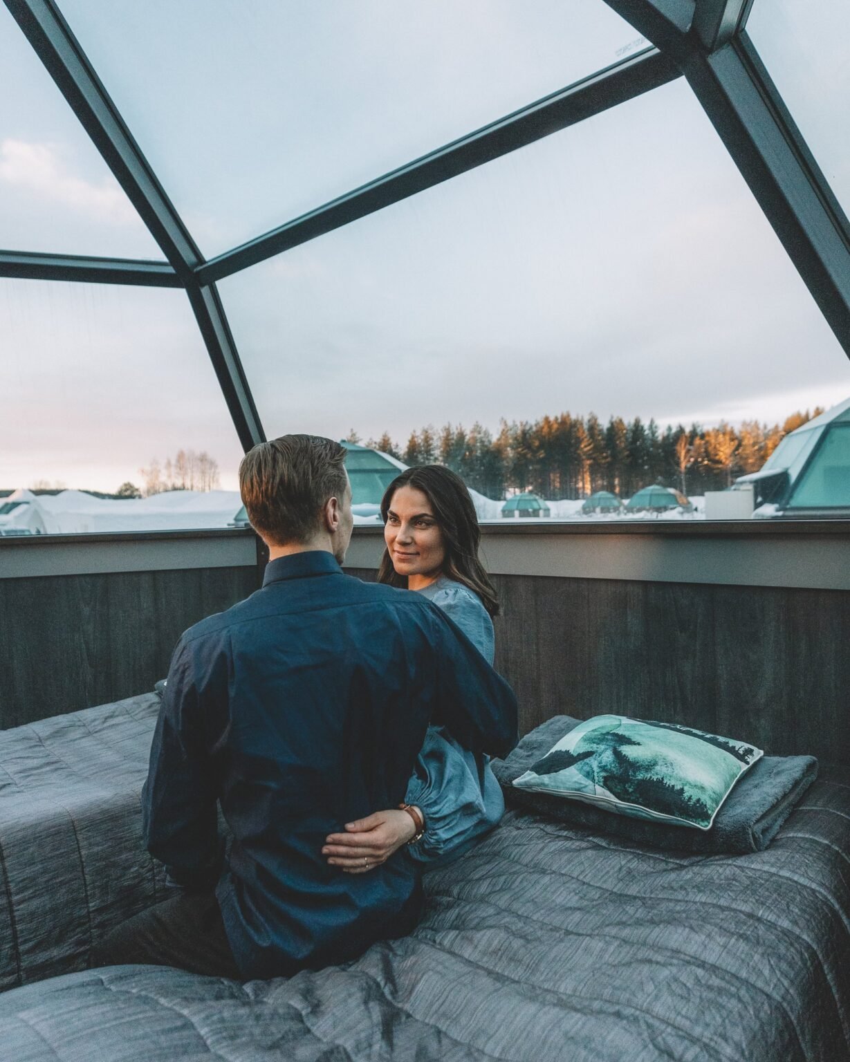 A heated glass igloo under the night sky — Arctic SnowHotel & Glass Igloos, Sinettä, Rovaniemi