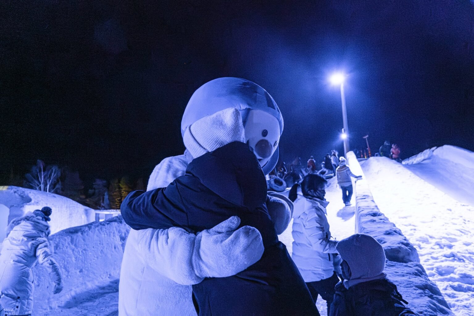 Meeting a Snowman character at Snowman World, Santa Claus Village, Rovaniemi