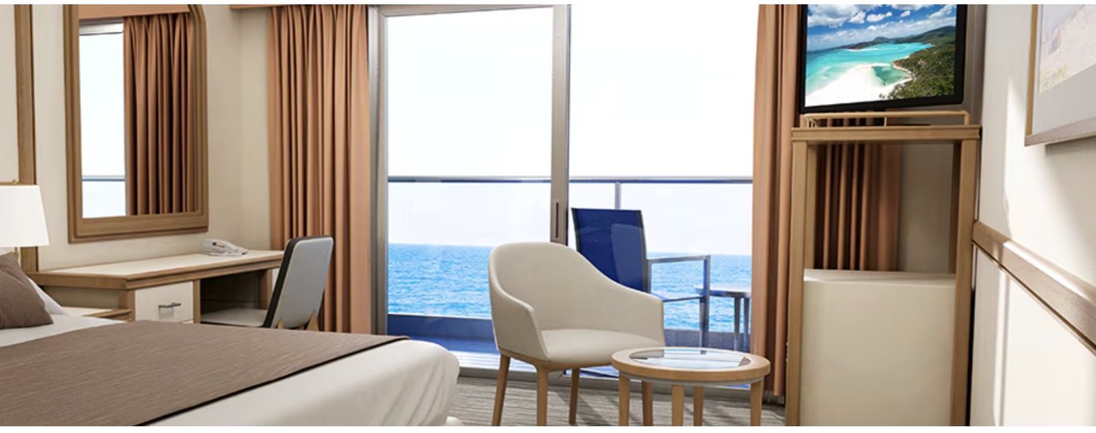 A balcony stateroom on a Carnival ship