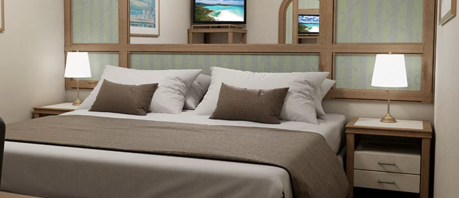 An interior stateroom on a Carnival ship