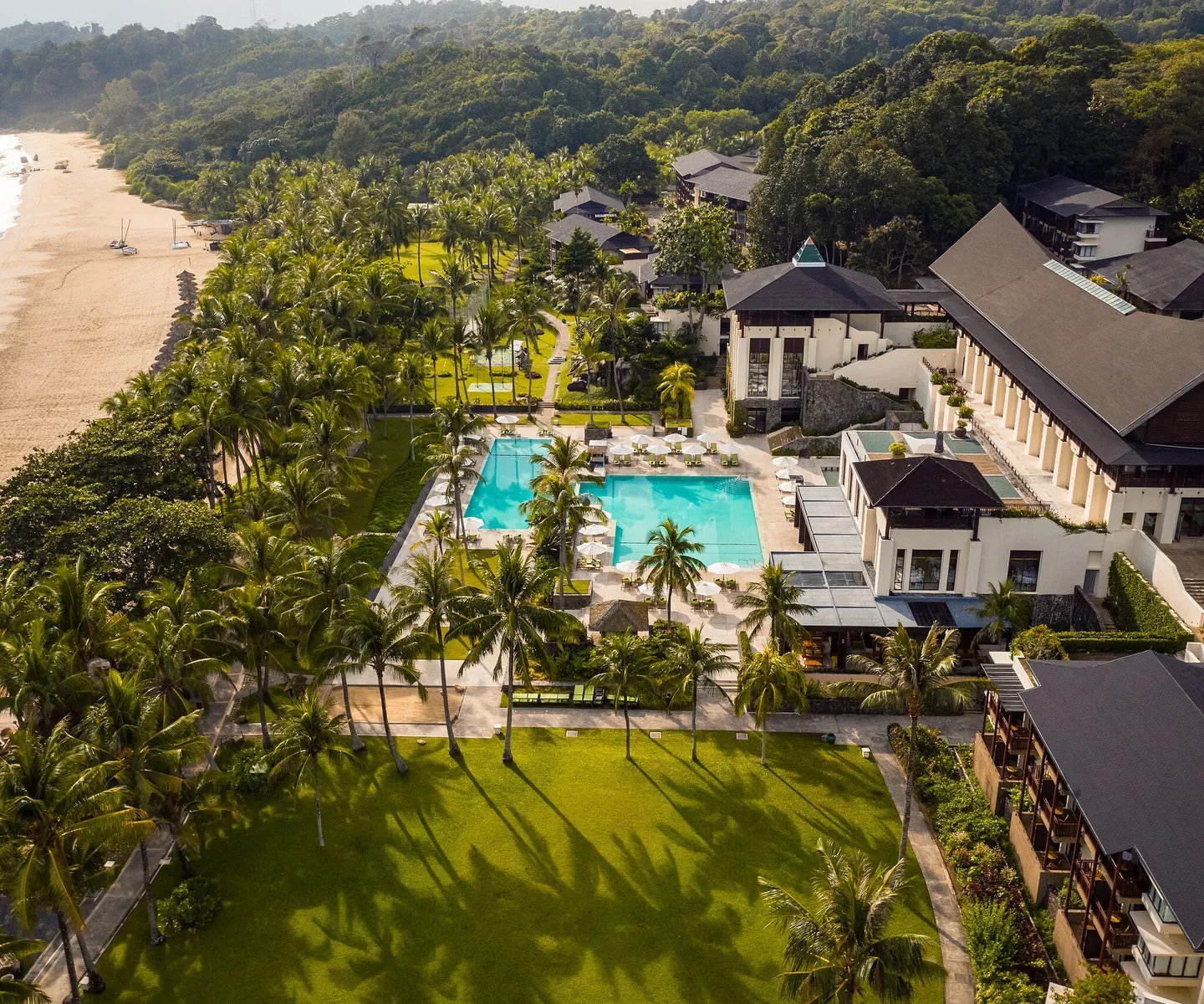 Aerial view of the resort, its pool and the beach, Club Med Bintan Island, Bintan Island, Indonesia