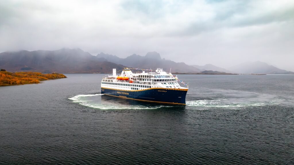 Havila Capella under way in Eidsfjorden on the Norwegian coastal route