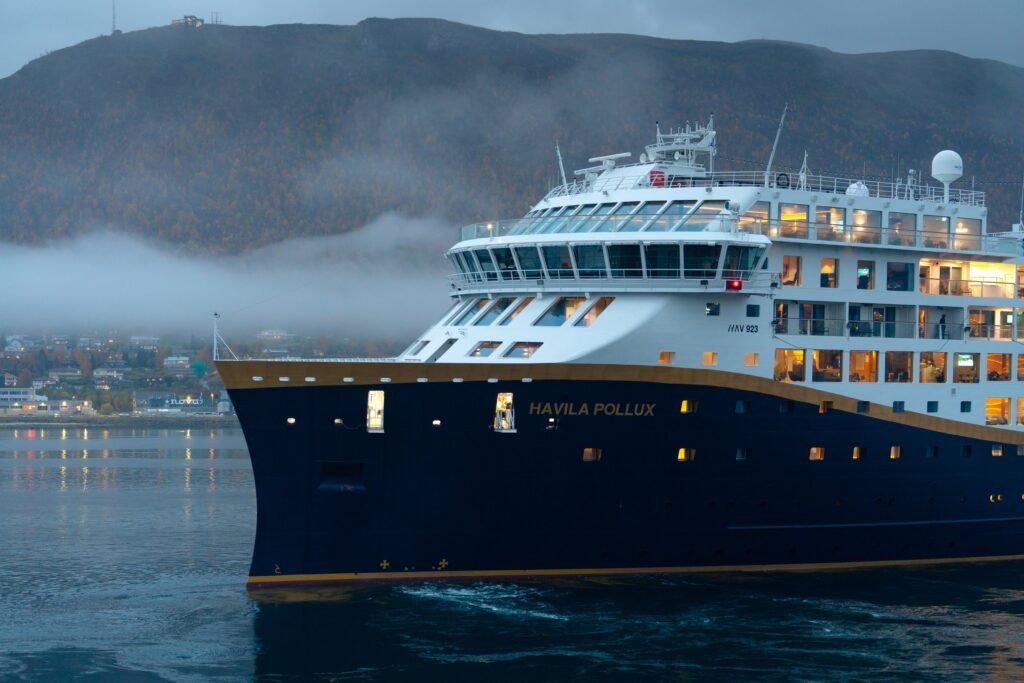 Havila Pollux at Tromsø, her Havyard 923 class marking visible