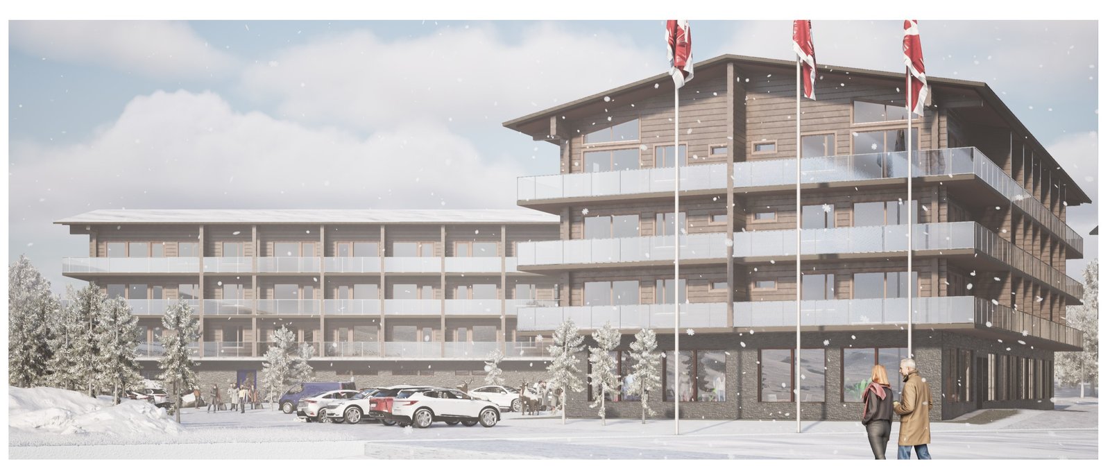 Santa Claus Elves Hotel at Santa Claus Village, Rovaniemi, in winter