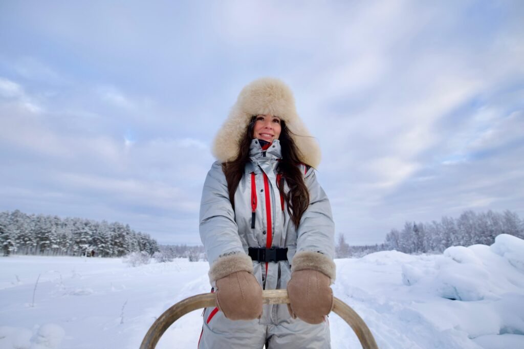 Huskies in the snow in Lapland