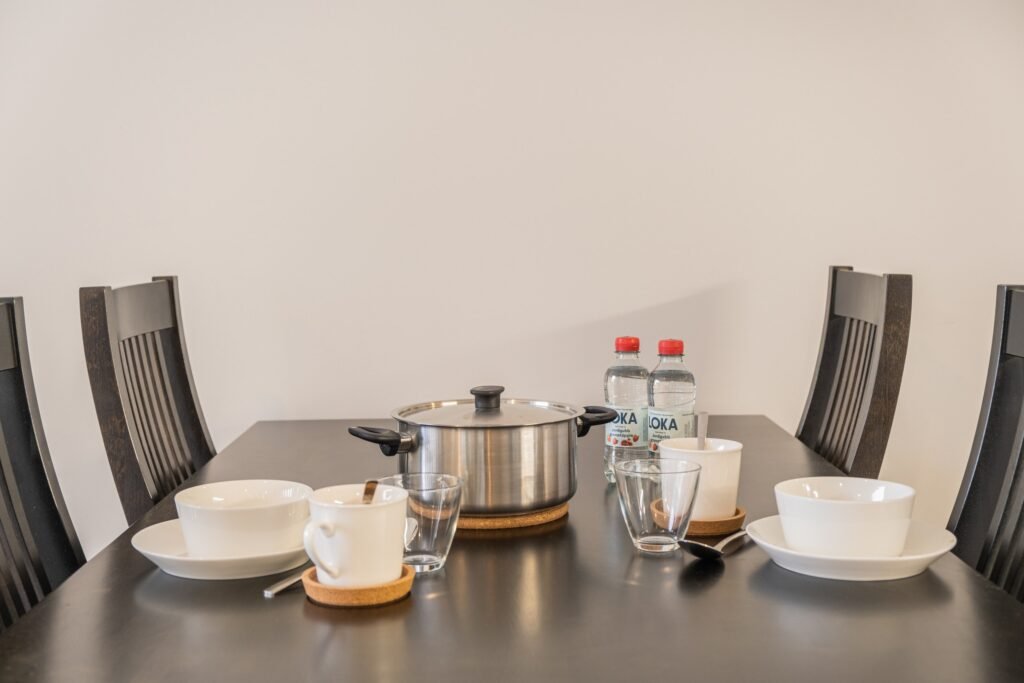 A dining table laid in an apartment in central Rovaniemi