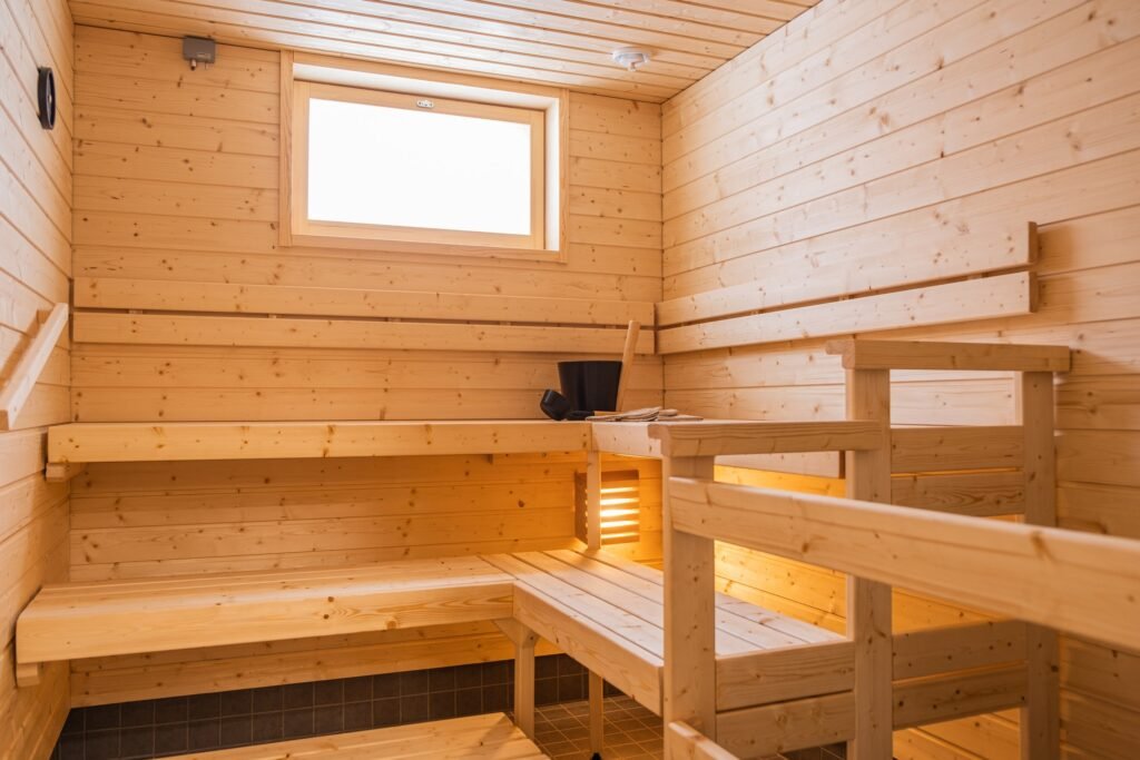 A timber sauna available for private reservation at the apartments in central Rovaniemi